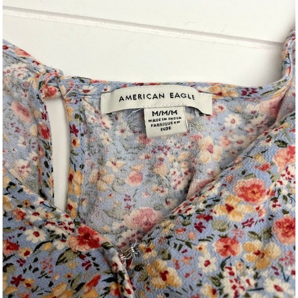 American Eagle Romper Women Blue Floral Short Sleeved‎ Lined  Size Medium - Picture 4 of 6